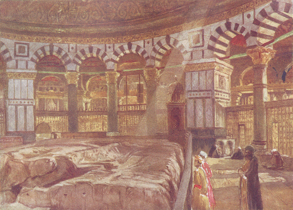 JERUSALEM. Holy Rock below dome of Mosque Omar 1902 old antique print picture